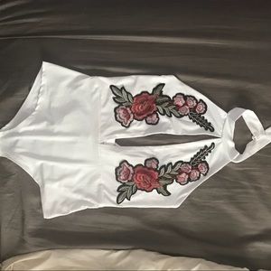 White bodysuit with flower patches size L
